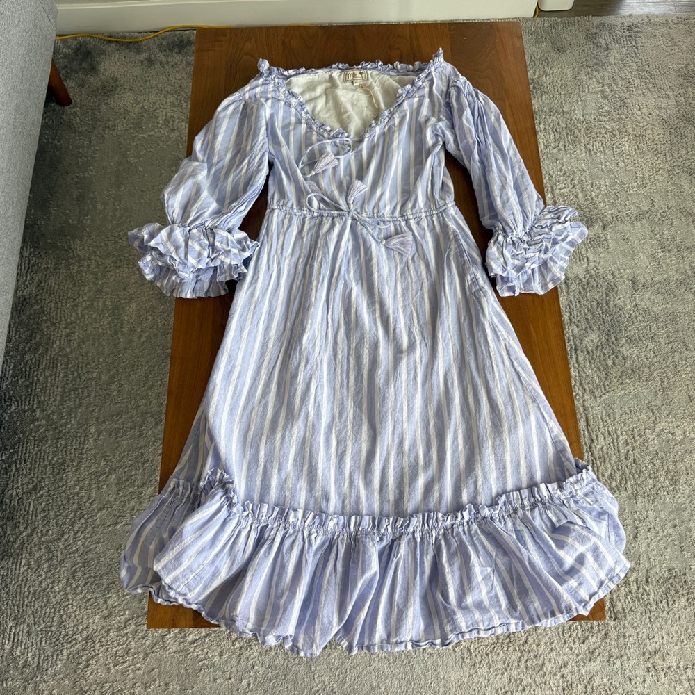 Mille Resort Travel Blue White Stripped Midi Dress Size XS